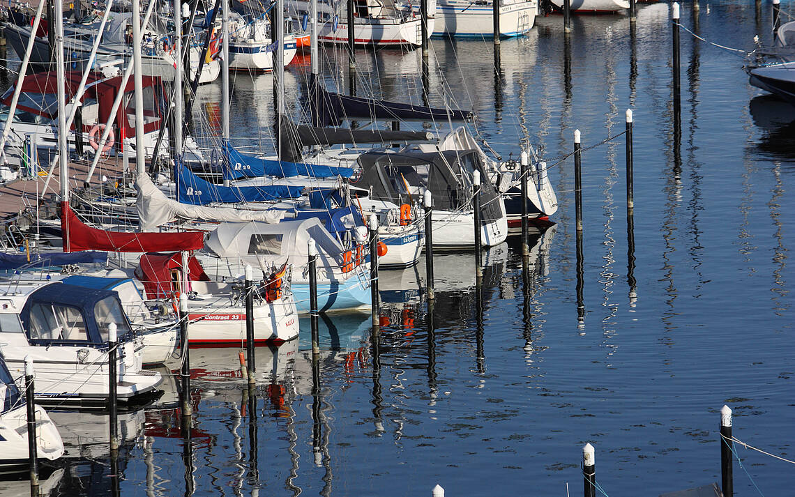 Yachthafen Damp Blick auf die Boote im Yachthafen
